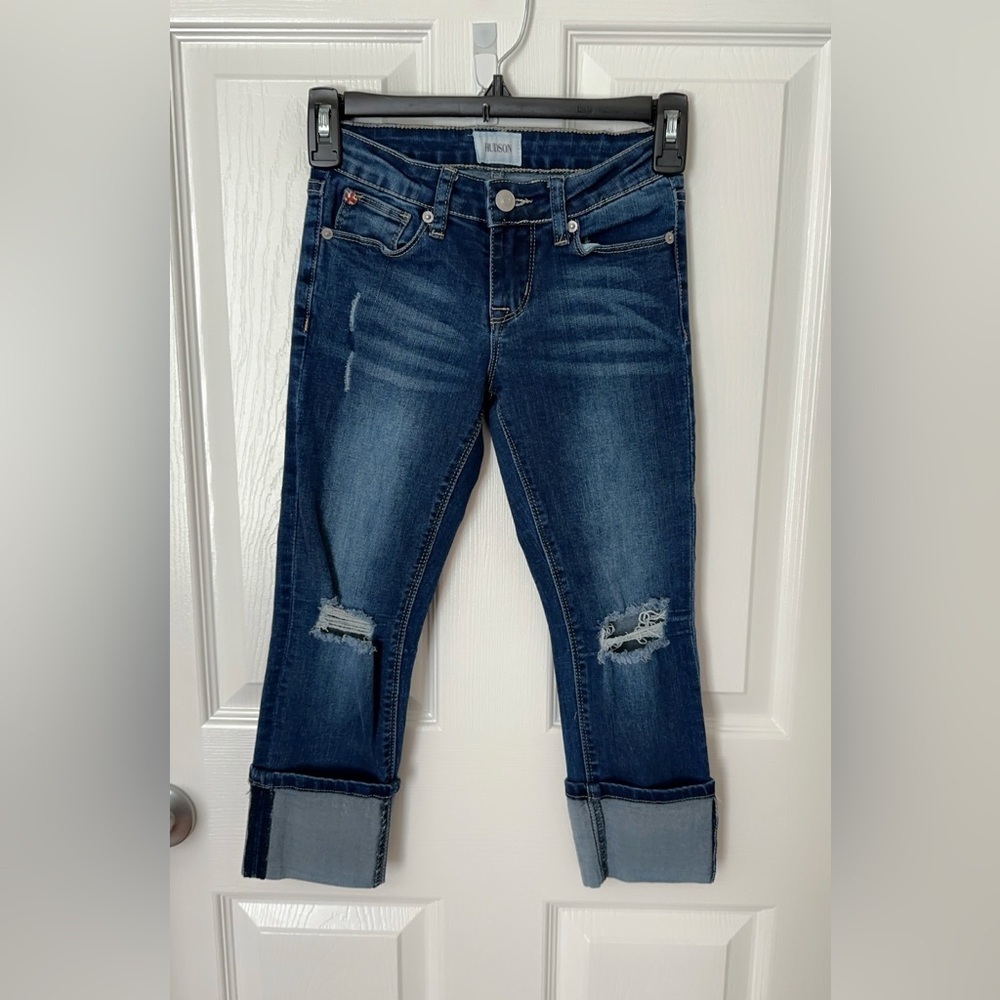 Hudson Jeans Dark Blue Distressed Cropped Jeans